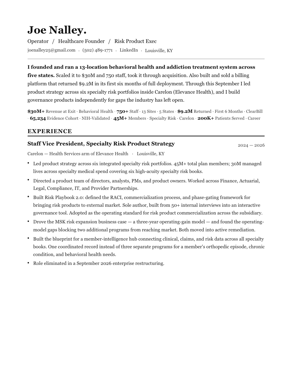 Résumé — page one